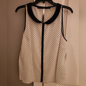 Kensie Black & White Polka Dot Sleeveless Blouse with Peter Pan Collar NWT